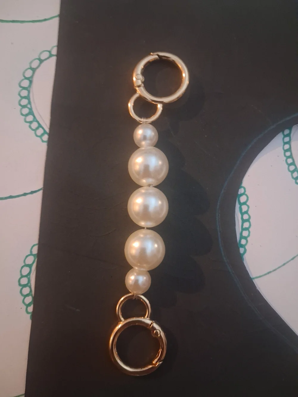 Classic Pearl Drop Charm Bracelt Keychain Purse Accessory Gold and White